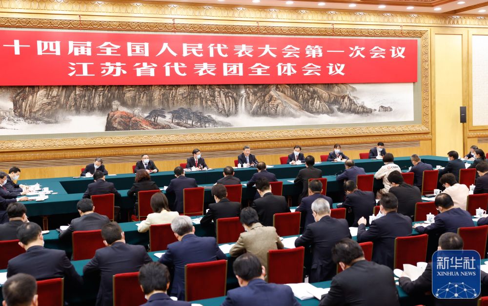 3月5日，中共中央总书记、国家主席、中央军委主席习近平参加他所在的十四届全国人大一次会议江苏代表团审议。新华社记者 黄敬文 摄.jpg